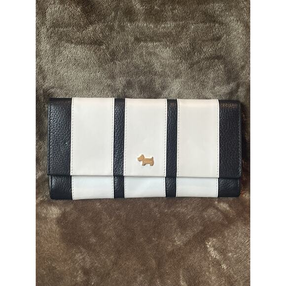 RADLEY Striped Leather Foldable Women's Wallet Black White Zip Outside Pocket - Picture 1 of 14